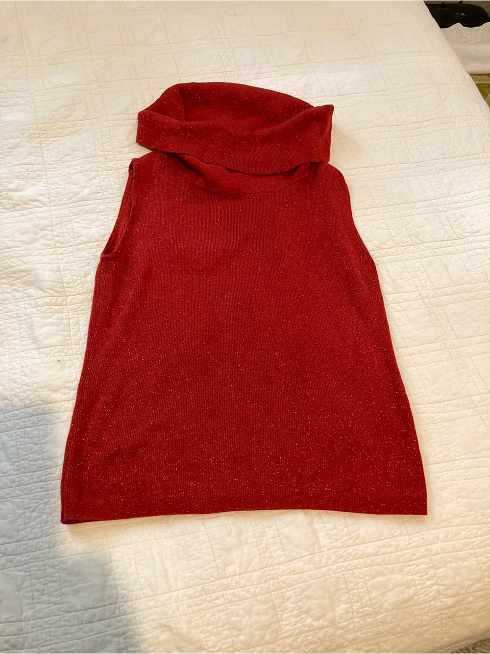 Vintage Joseph A. Shimmer Red Silk Cowl Neck Sleeveless Sweater - Medium